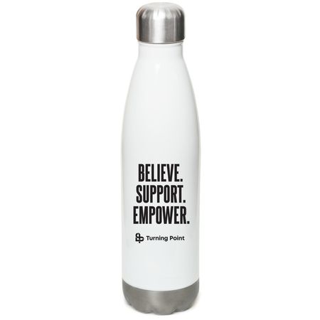 Wear Your Support. Share Your Impact., a White Stainless Steel Water Bottle