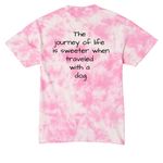 Tarameg Round Logo with Back Quote TieDyes, a Bright Pink Crystal Tie Dye Tee (back-view)