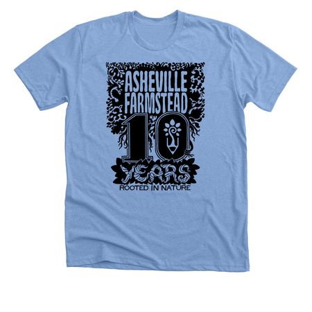 10 year logo, on tee shirts, a Heather Carolina Blue Premium Unisex Tee