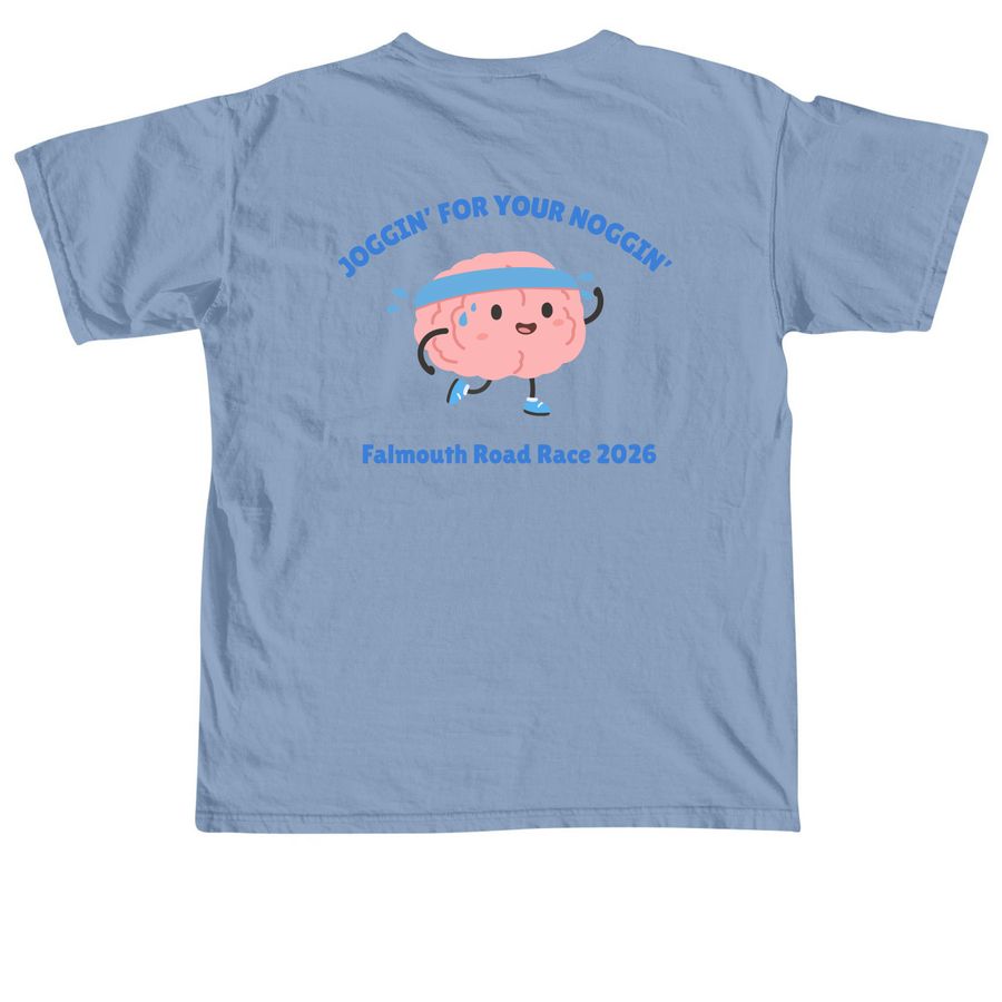 JOGGIN' FOR YOUR NOGGIN, a Washed Denim Comfort Colors Unisex Tee (back-view)
