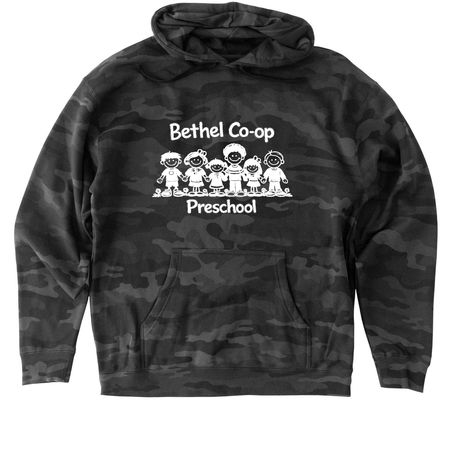 Adult/youth (White Design), a Black Camo Heavyweight Camo Pullover Hoodie