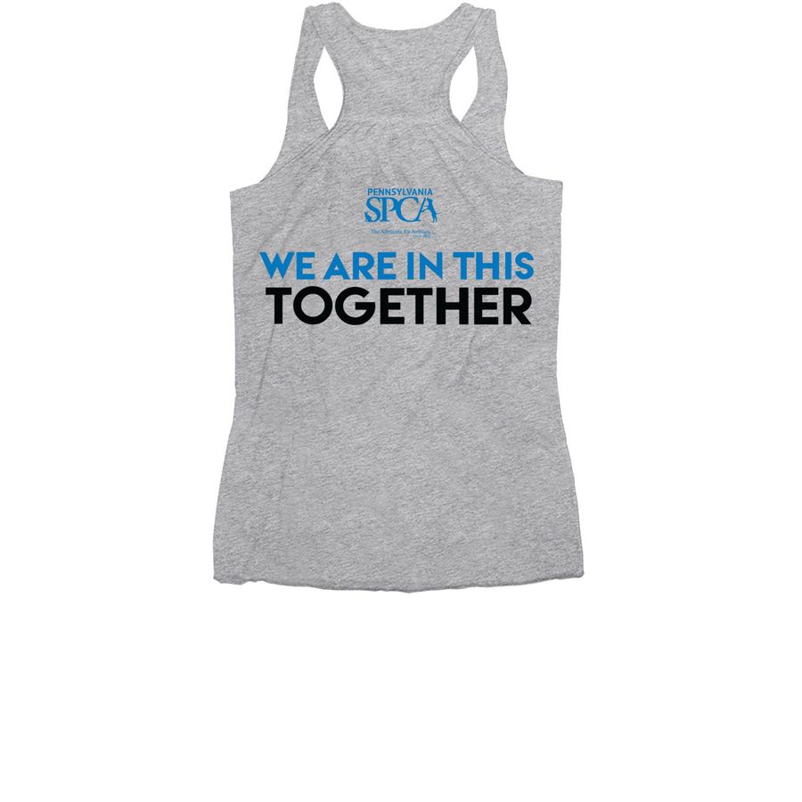 PSPCA Stay Home & Rescue, a Athletic Heather Women's Racerback (back-view)