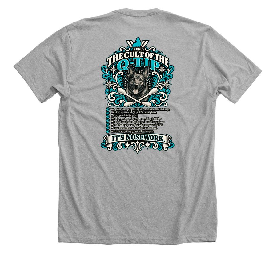 Cult of the Q Tip - V Force, a Athletic Heather Premium Unisex Tee (back-view)