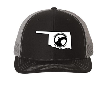 BMBC Oklahoma Trucker Hat, a Black/ Charcoal Printed Snapback Trucker Cap