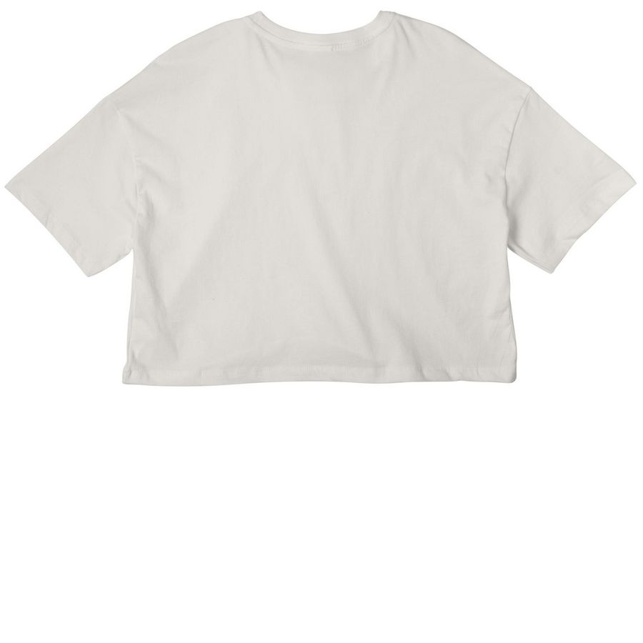 Rent is theft. Period.&nbsp;, a Vintage White Women?s Cropped Cotton Tee (back-view)