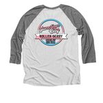 Radically Pro-Transgender, a Premium Heather and Heather White 3/4 Sleeve Baseball Tee (back-view)
