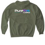 PureTek Cares Large Logo, a Military Green Gildan Softstyle Pullover Hoodie (back-view)