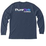 PureTek Cares Large Logo, a Heather Navy Premium Long Sleeve Tee (back-view)