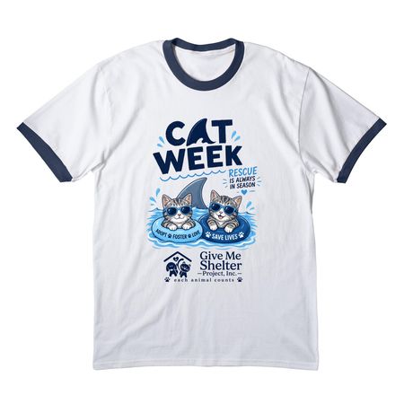Shark Week with GMSP - 2, a White/ Navy Cotton Ringer Tee