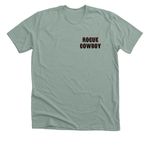 Rogue Cowboy, a Heather Sage Premium Unisex Tee (back-view)