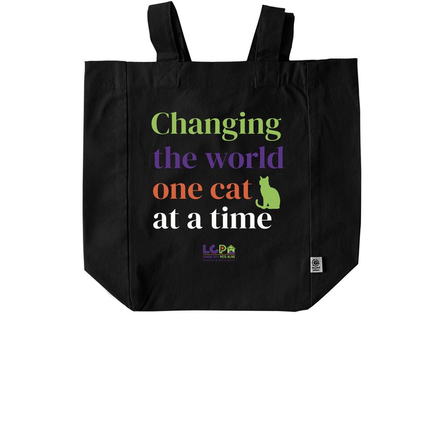 Changing the World One Cat at a Time Tote, a Black Recycled Cotton Tote Bag