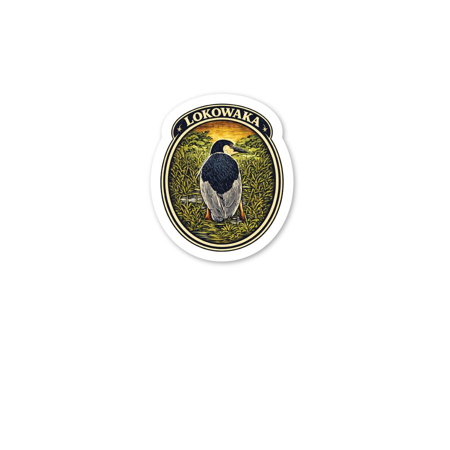 &nbsp;?Auku?u (Black-crowned Night Heron) Sticker, a White Kiss Cut Sticker