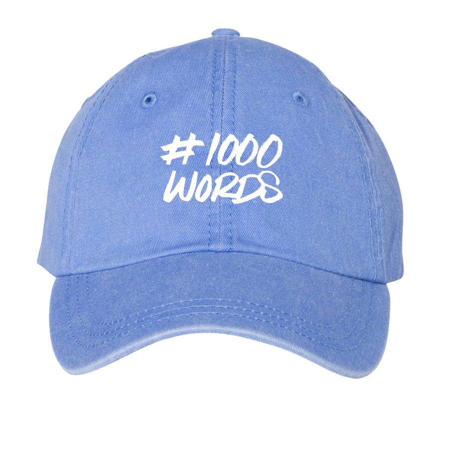 #1000 Words Blue Hat, a Periwinkle Printed Pigment Dye Baseball Cap