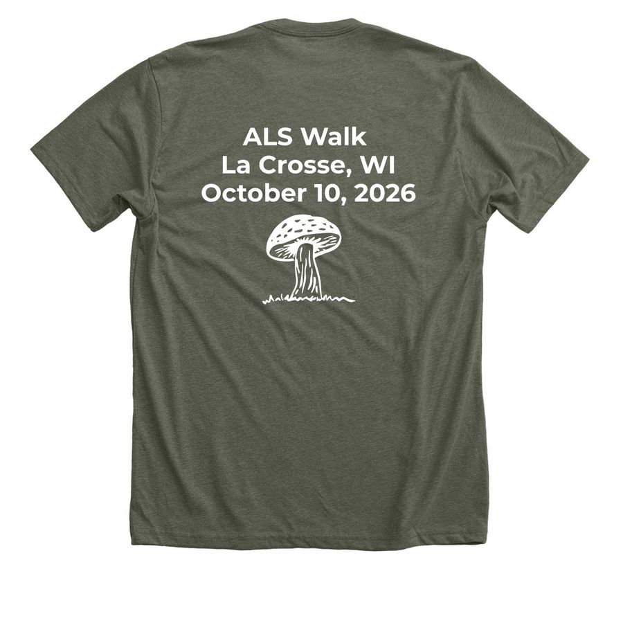 Newmi's Shrooms Team Shirt, a Heather Military Green Premium Unisex Tee (back-view)