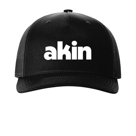 Akin Hats, a Black Printed Five-Panel Trucker Cap
