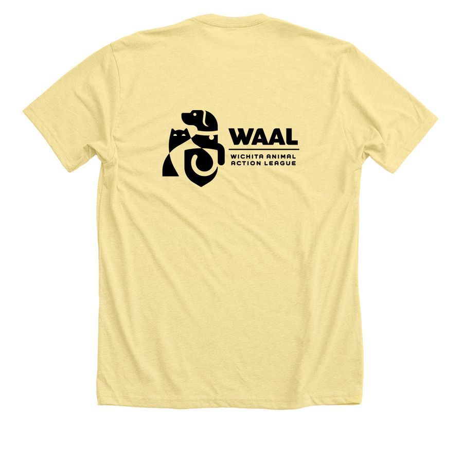 Peace Love Rescue, a Heather Yellow Gold Premium Unisex Tee (back-view)