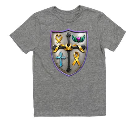 Childhood Cancer Coat of Arms Warrior Shirt 2026, a Aluminum Grey Allmade Youth Eco Triblend Tee