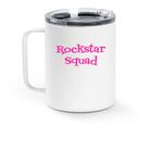 Travel like a Rockstar!, a White Stainless Steel Travel Mug (back-view)
