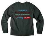 Green Hues Woodland Camps Loon and Thwing's, a Hunter Green Unisex Heavyweight Long Sleeve Tee (back-view)