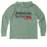 Green Hues Woodland Camps Loon and Thwing's, a Lichen Green Allmade Organic Cotton Mineral Dye Hoodie Tee (back-view)