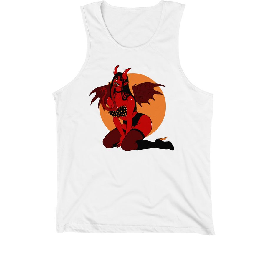 Oni Babe Pinup, a White Premium Cotton Tank