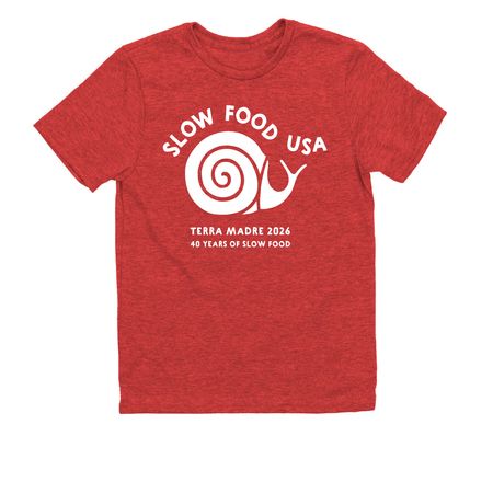 Terra Madre 2026 SFUSA T-shirt, a Rise Up Red Allmade Youth Eco Triblend Tee