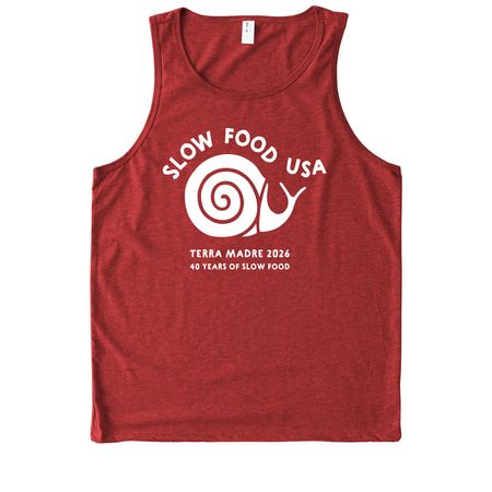 Terra Madre 2026 SFUSA T-shirt, a Rise Up Red Allmade Eco Triblend Tank