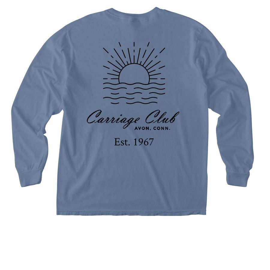 Carriage Club - Est. 1967, a Blue Jean Comfort Colors Long Sleeve Pocket Tee (back-view)