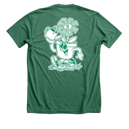 MY NAME IS: MONEY, a Heather Grass Green Premium Unisex Tee (back-view)