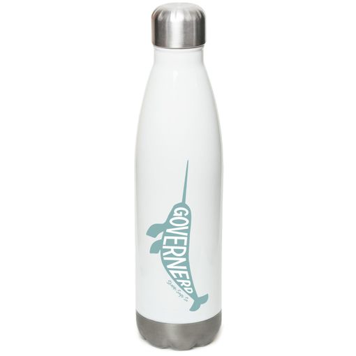 Governerd Narwhal, Aqua Logo White Stainless Steel Water Bottle
