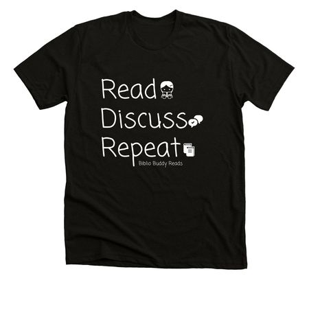 Read. Discuss. Repeat, a Black Heather Premium Unisex Tee