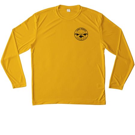one logo on front, Lake Osakis, a Gold Unisex Performance Long Sleeve Tee