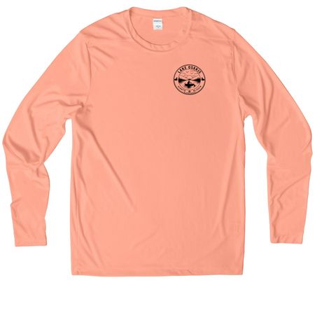 one logo on front, Lake Osakis, a Soft Coral UV Performance Long Sleeve Tee