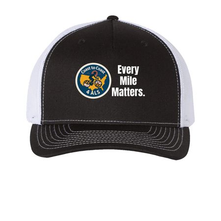 C2C4ALS Truck Hat, a Black/ White Printed Five-Panel Trucker Cap