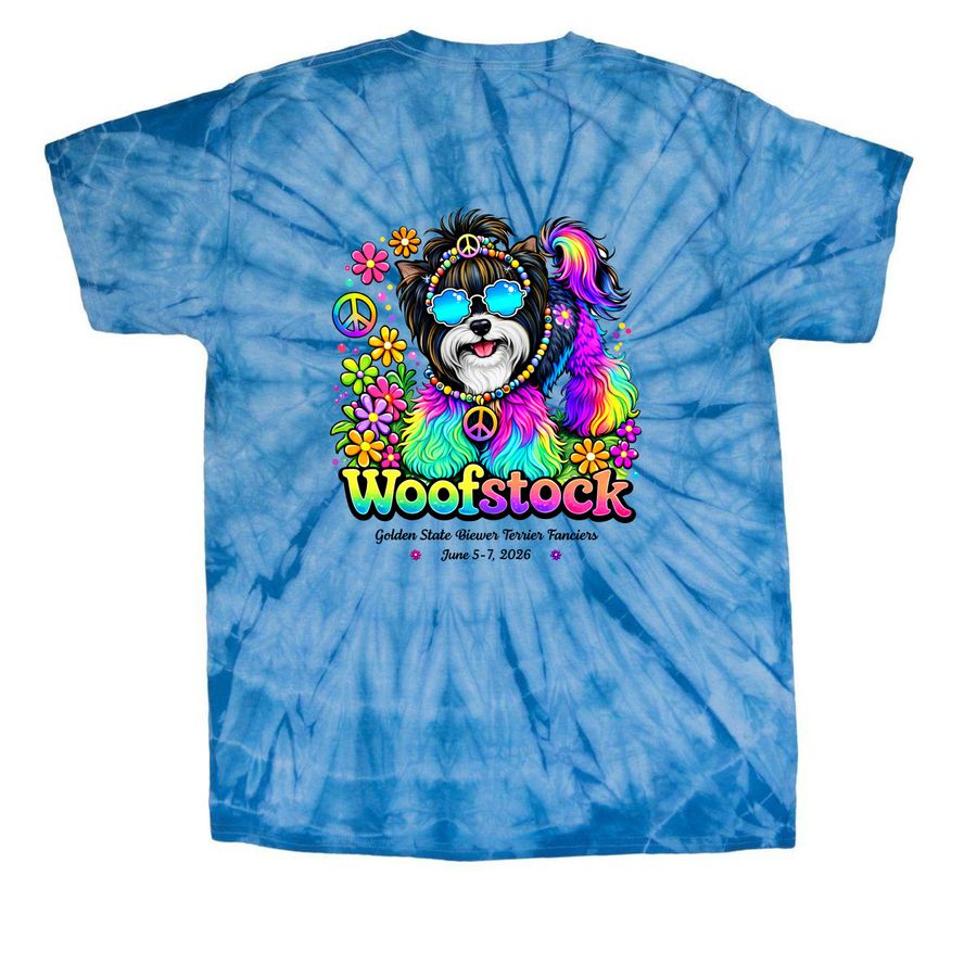 GSBTF at Woofstock, a Baby Blue Classic Tie Dye Tee (back-view)