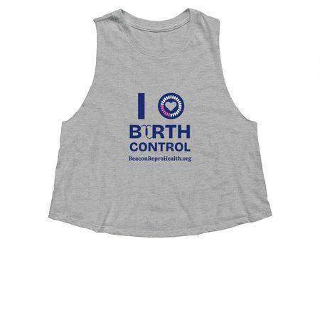 I Love Birth Control - full color logo, a Athletic Heather Women's Cropped Racerback Tank