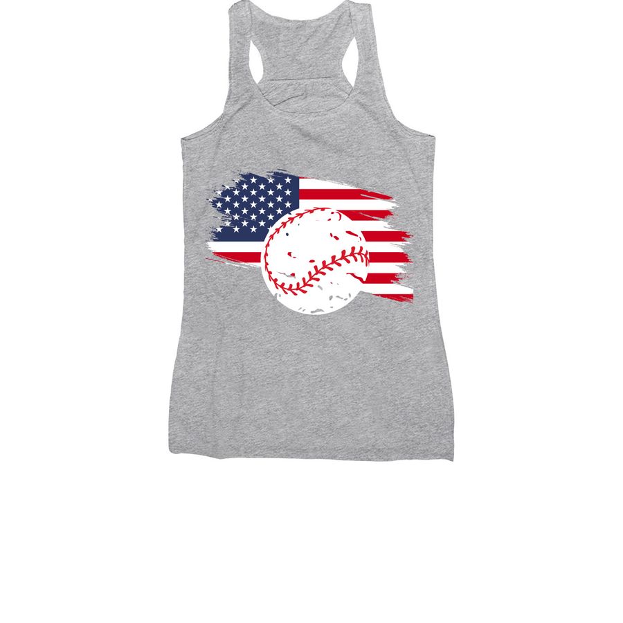 Red White & Baseball ? USA Flag T-Shirt, a Athletic Heather Women's Racerback