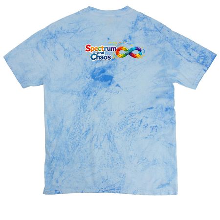 Spectrum and Chaos, a Fiji Blue Comfort Colors Colorblast Tee (back-view)