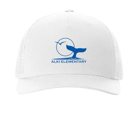 Classic Alki Elementary Hat - Blue Logo&nbsp;, a White Printed Five-Panel Trucker Cap