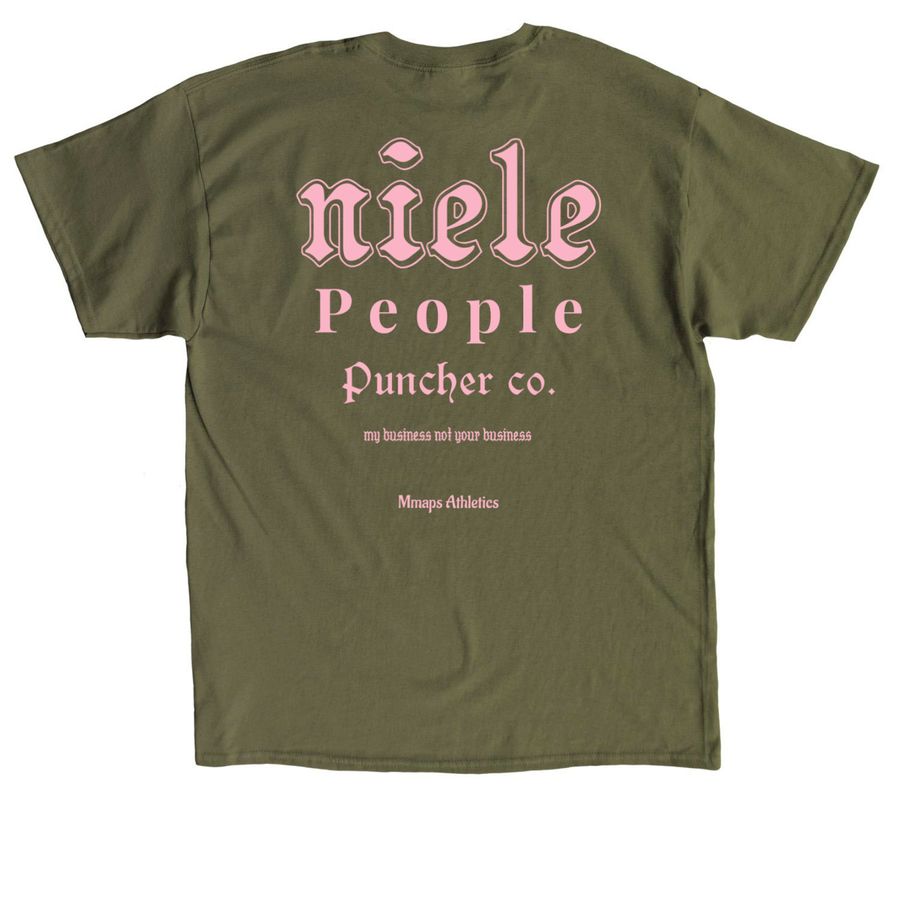 Niele people puncher co. Tee, a Military Green Classic Unisex Tee (back-view)