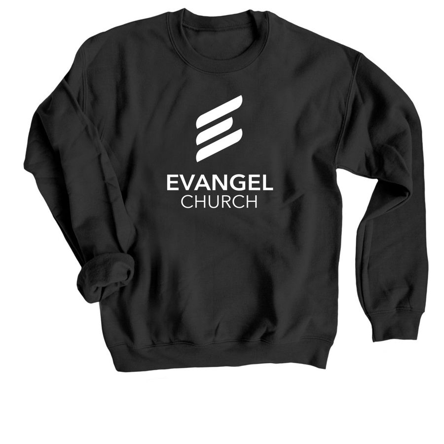 2026 Evangel Church Merch-large logo, a Black Crewneck Sweatshirt