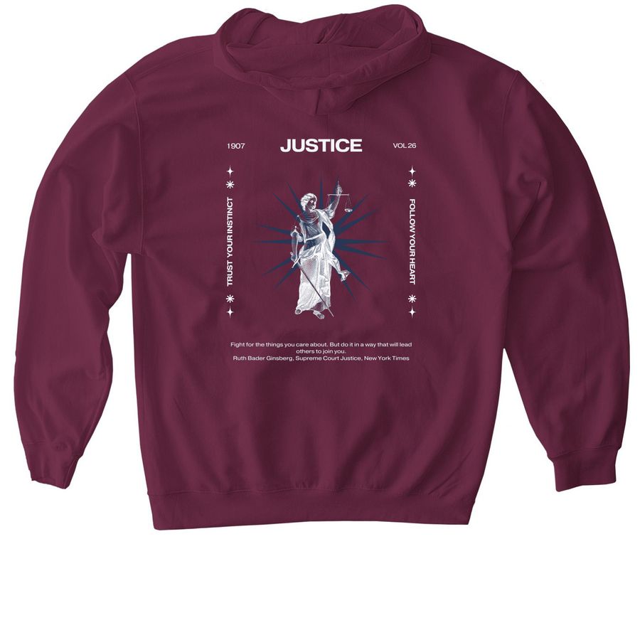 Justice - RBG, a Maroon Gildan Softstyle Pullover Hoodie (back-view)