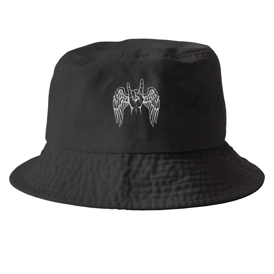 ROCK ON CAPS, a Black Printed Bucket Hat