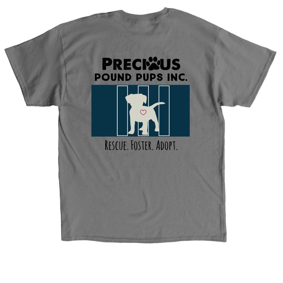Help US save more pups!!!!, a Charcoal Classic Unisex Tee (back-view)