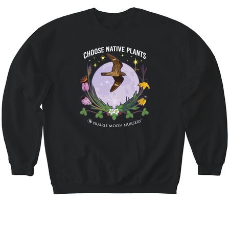 Choose Native Plants: Moon & Hawk (color), a Black Softstyle Crewneck Sweatshirt