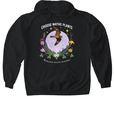 Choose Native Plants: Moon & Hawk (color), a Black Gildan Softstyle Pullover Hoodie