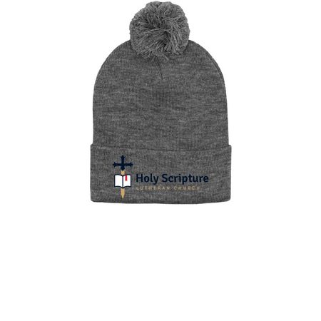 HSLC Classic Beanies, a Dark Heather Grey Printed Pom-Pom Beanie