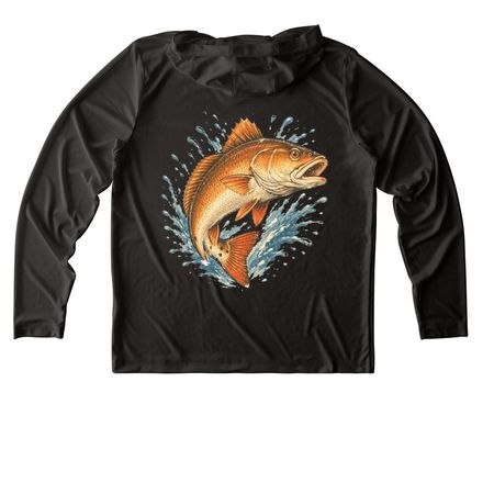 Redfish Long Sleeve&nbsp;, a Black UV Performance Long Sleeve Hoodie (back-view)