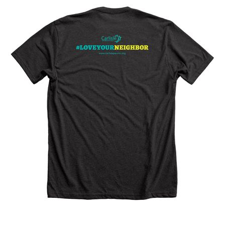 Love Your Neighbor Kindness Campaign, a Dark Grey Heather Premium Unisex Tee (back-view)