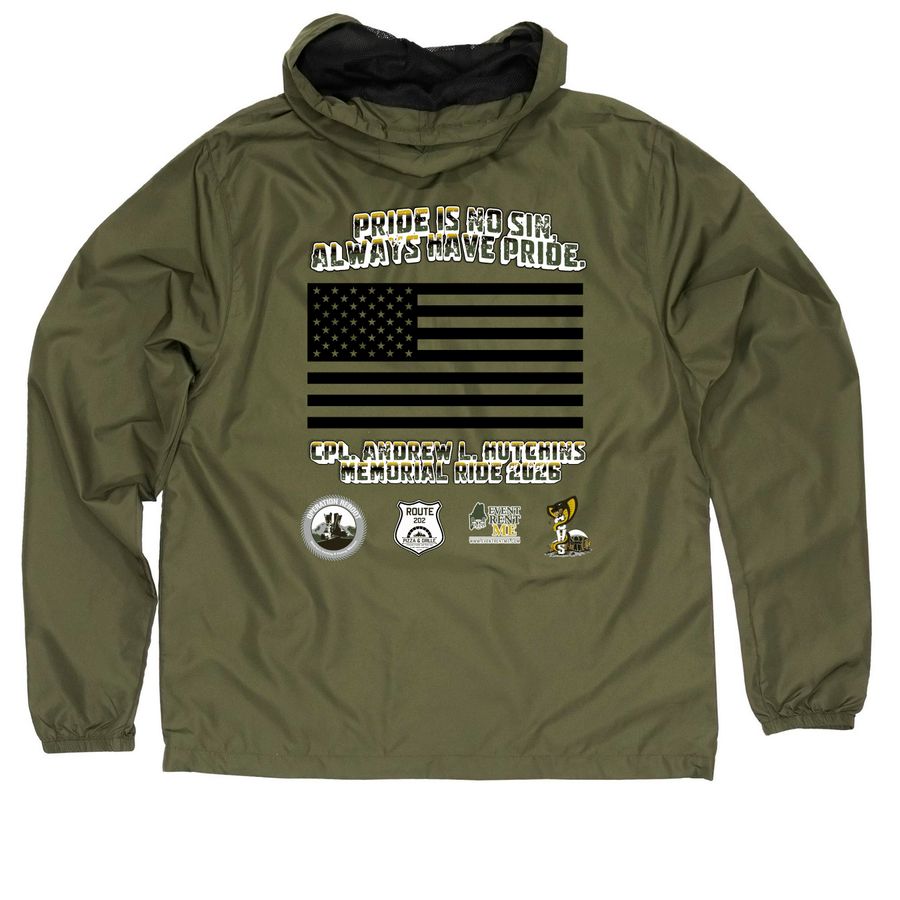 Pride is No Sin Windbreaker, a Army Quarter-Zip Windbreaker (back-view)